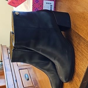 Tory Burch Black Leather Block Heel Ankle Boots Juliana Bootie